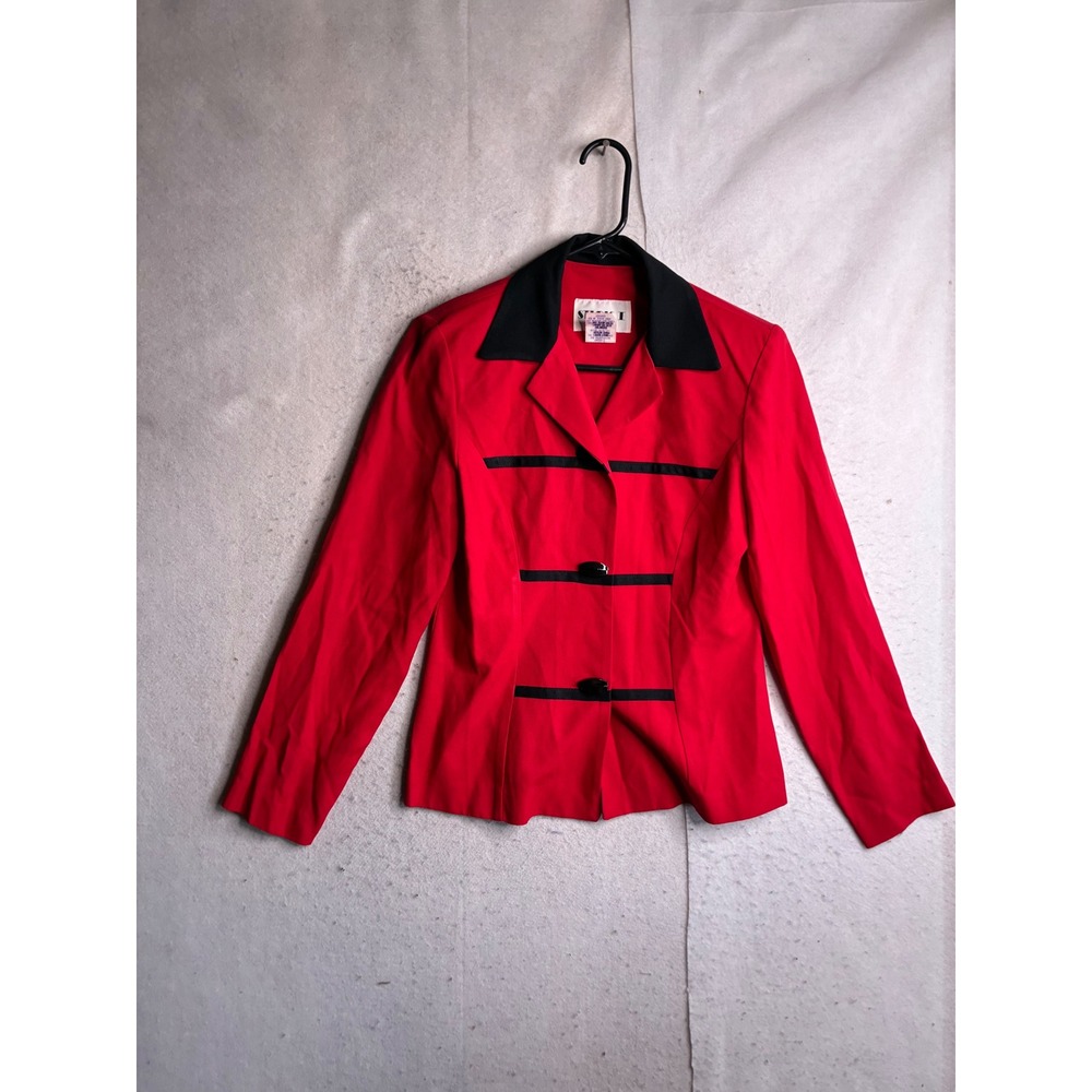 Vintage Studio I Red Black Military Style Blazer Jacket Size 8 Made in USA 23966